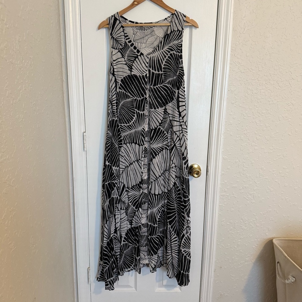 Soft Surroundings Black White A-Lined Layered Dress Chiffon Overlay Flowy PM